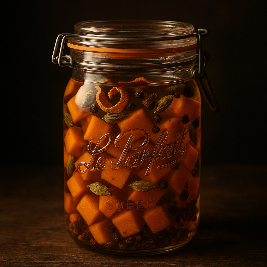Rhum arrangé kaki mûr, cardamome verte & écorce de mandarine séchée