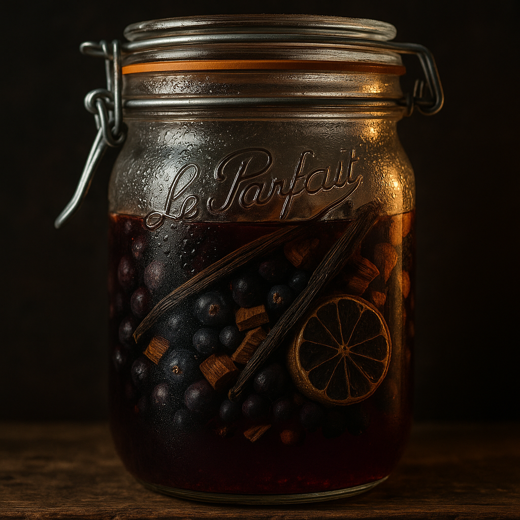 Rhum arrangé cassis noir, genièvre & écorce de chêne toastée