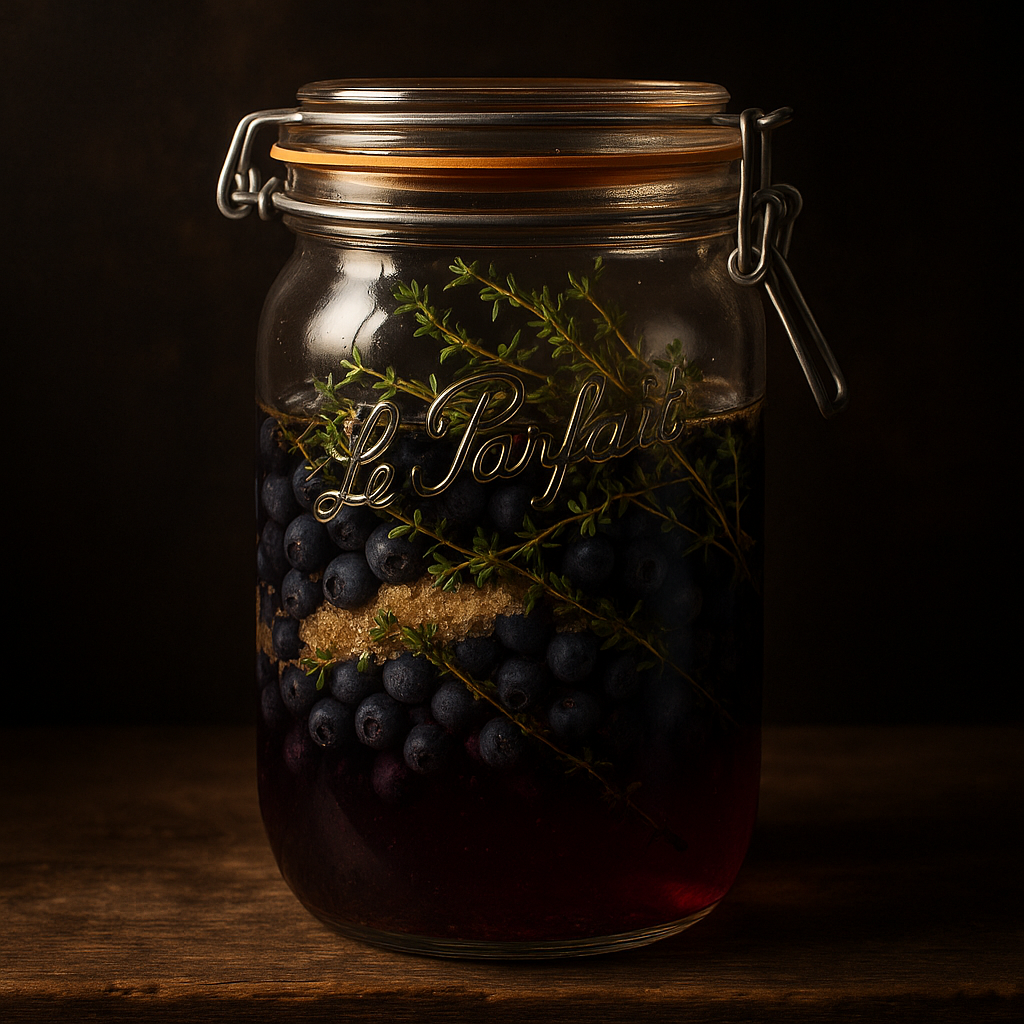 Rhum arrangé myrtille sauvage, thym frais & sucre de canne blond